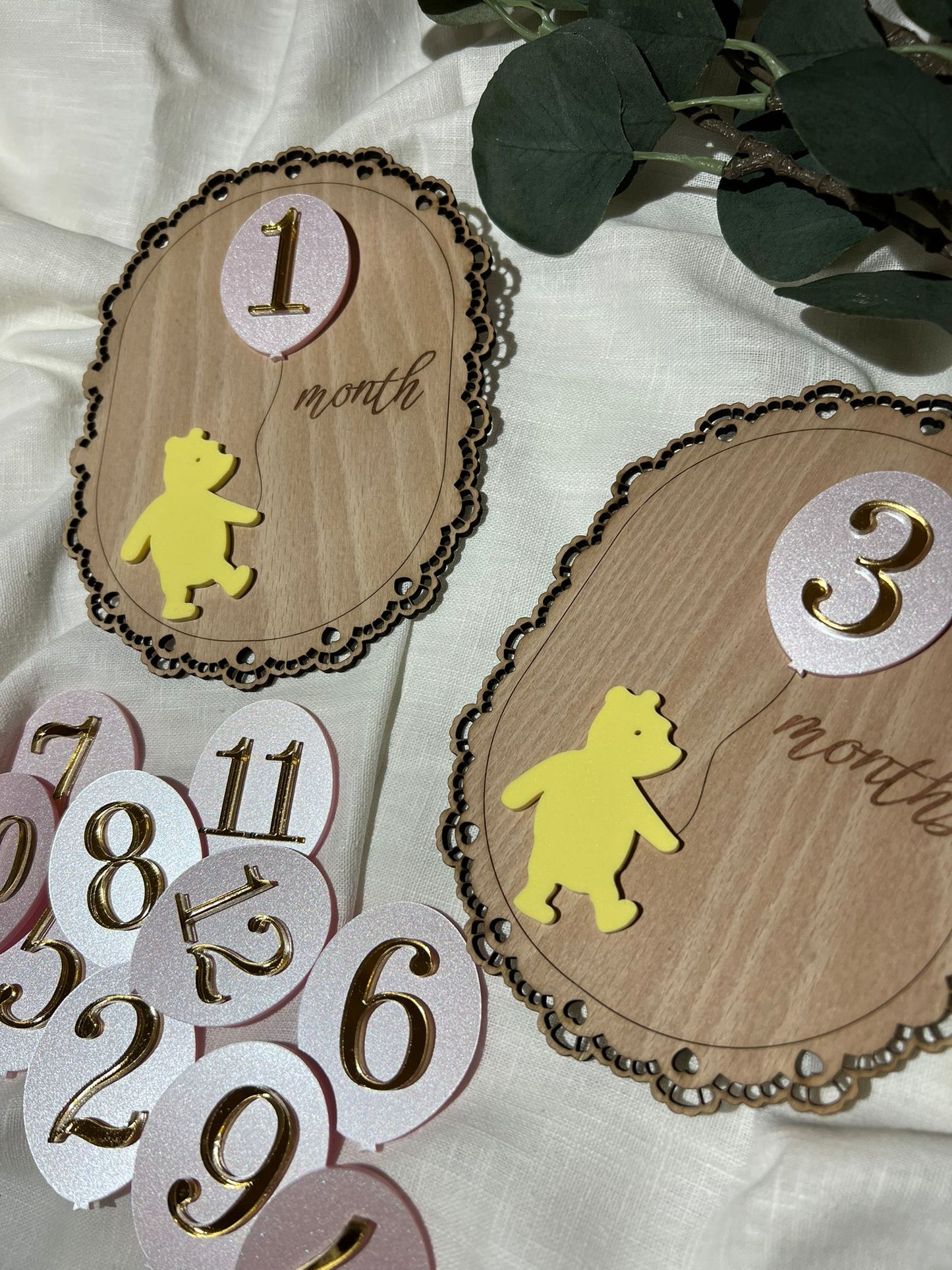 Bear Milestone Plaques with Interchangeable Numbers
