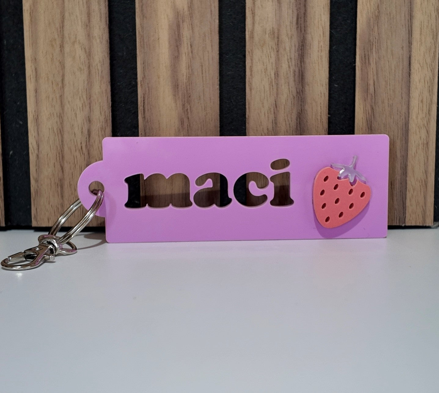Personalised Acrylic Keyring – Strawberry Charm