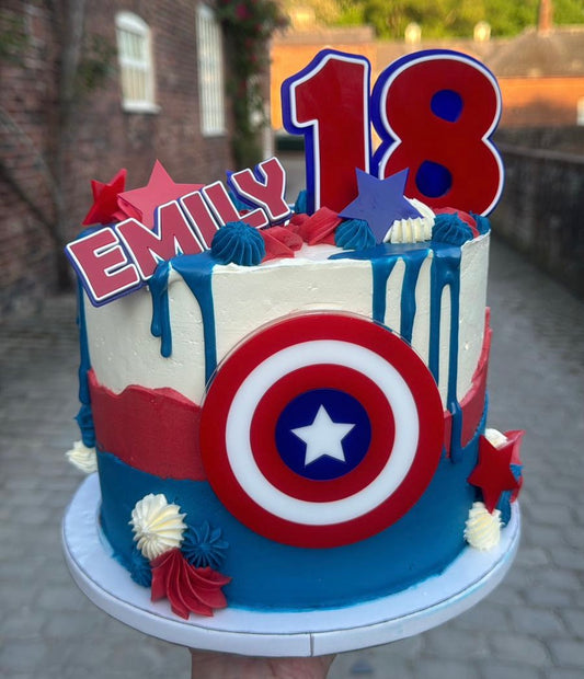 Acrylic 'Captain America' Inspired Cake Topper Set