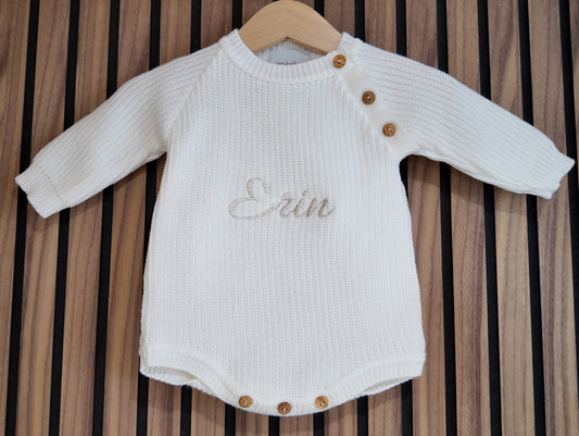 Personalised Knitted Baby Romper – Embroidered Name or Initial